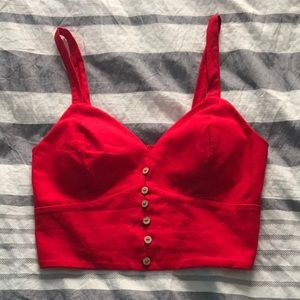 Red button down crop top